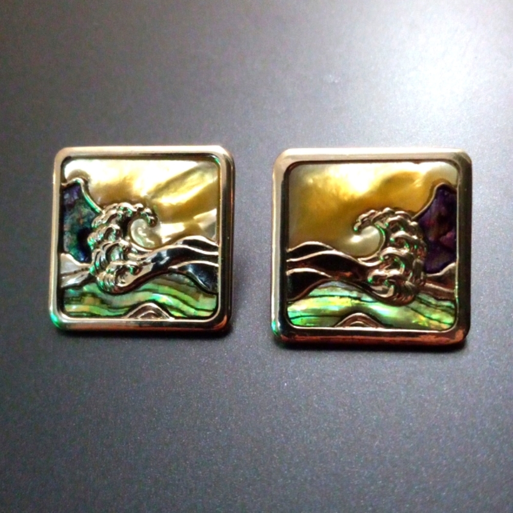 Beautiful Vintage Duri Abalone and Mother or pearl Earrings.